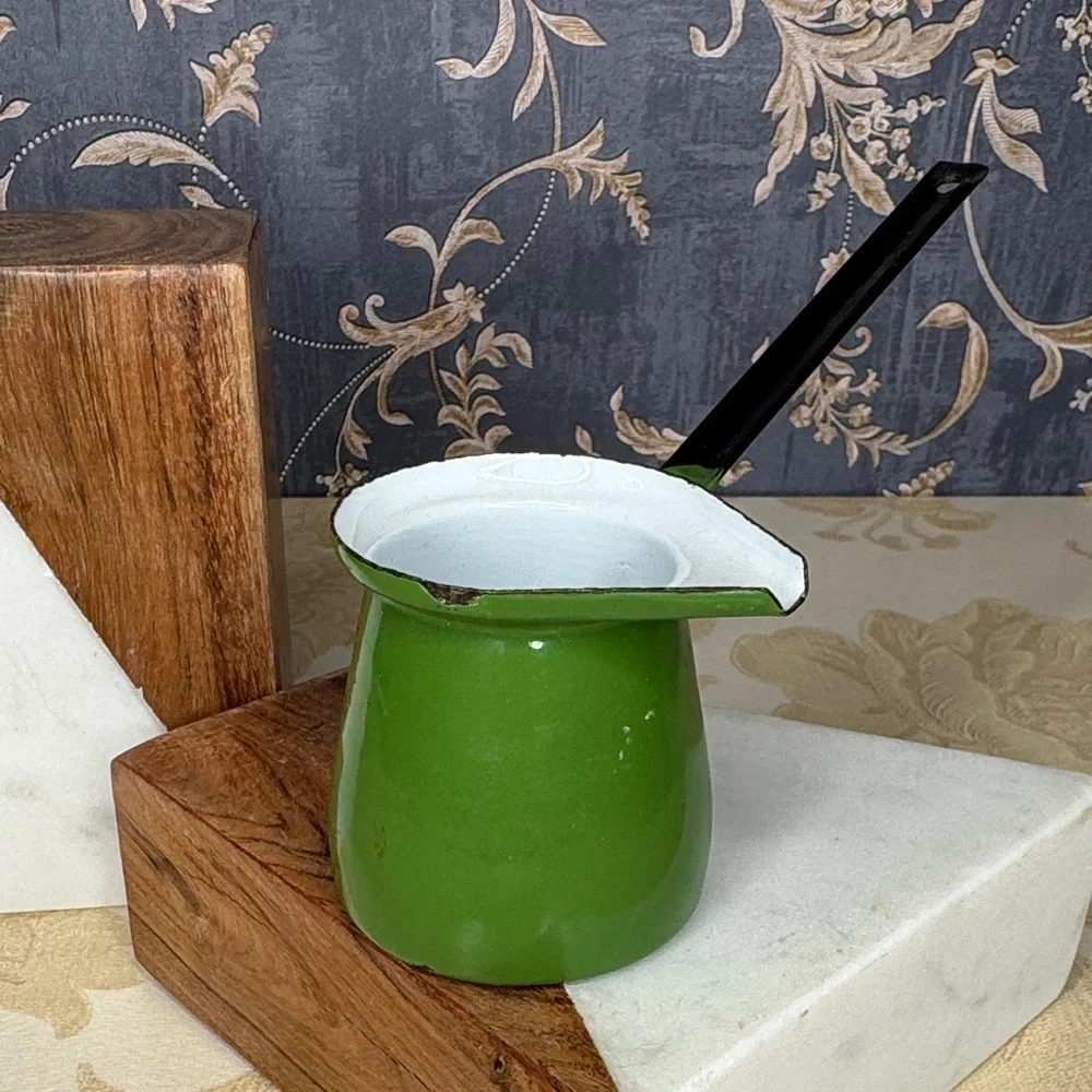Vintage Estate Small Green Enamel Butter Warmer Ladle Dipper